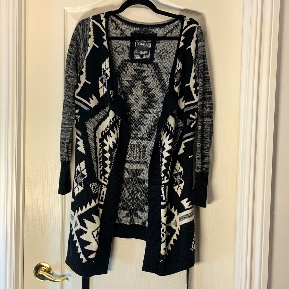 Black & White Open Knit‎ Cardigan with Belt | Small  Karv Canadian brand